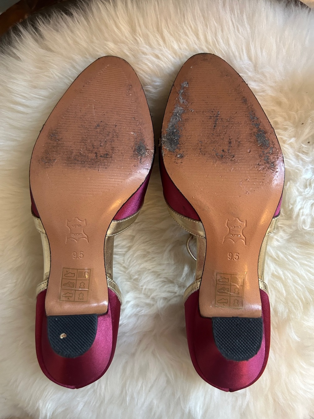 American Duchess Lilith Gold and Burgundy Cutout T-Strap Heels 9.5 - Picture 8 of 8